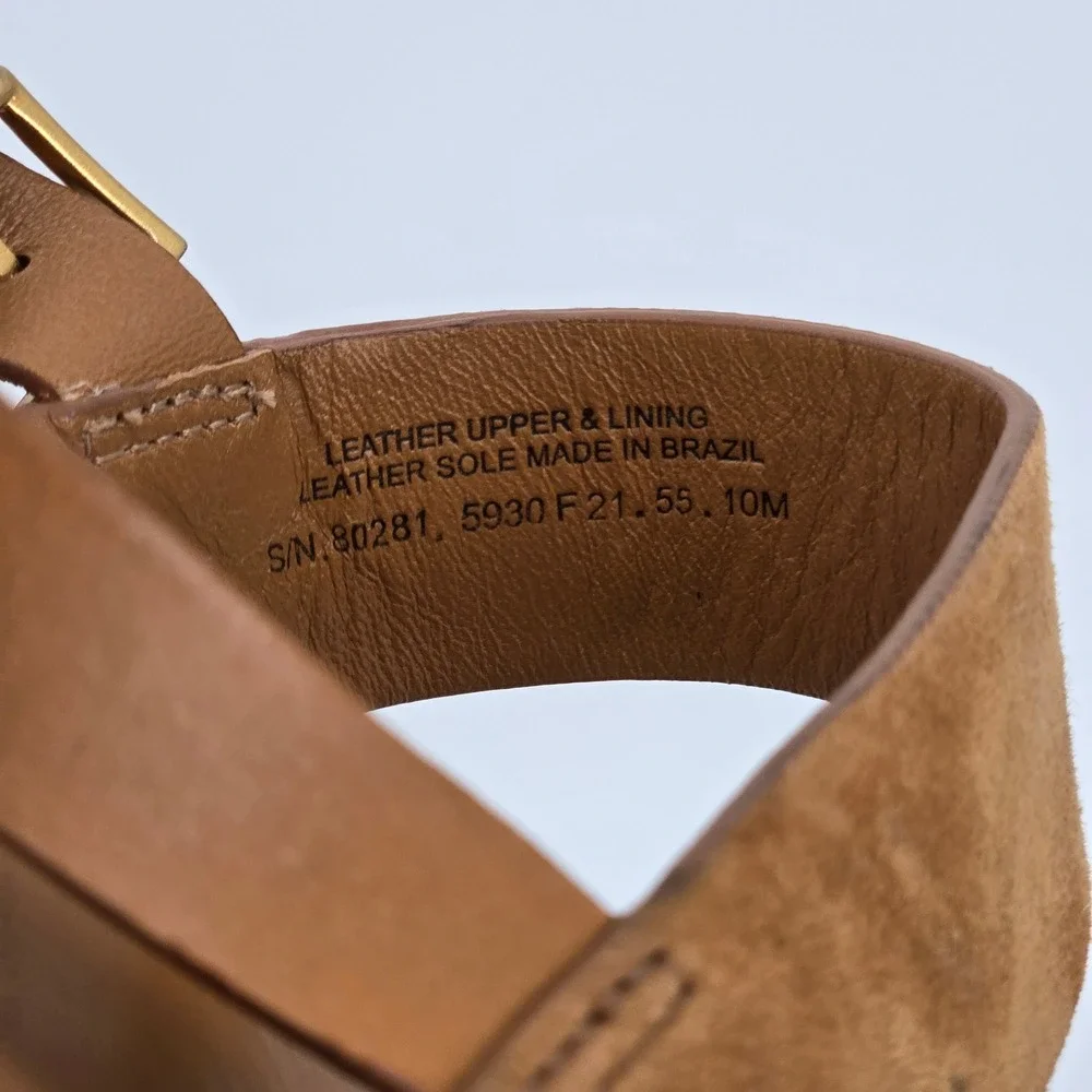Tory Burch Mini Benton 65mm Wedge Sandal Kid Suede Amaretto Brown Women Size 10M